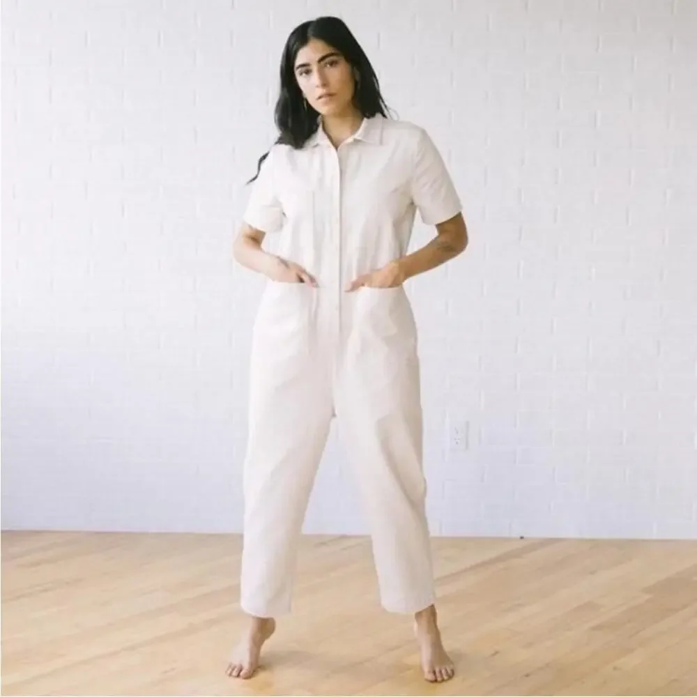 Tradlands Cream Short-Sleeve Utility Jumpsuit